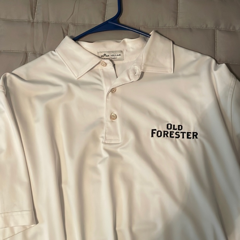 Peter Millar Men’s Summer Comfort Golf Polo Shirt Sz L White Old Forester Logo.